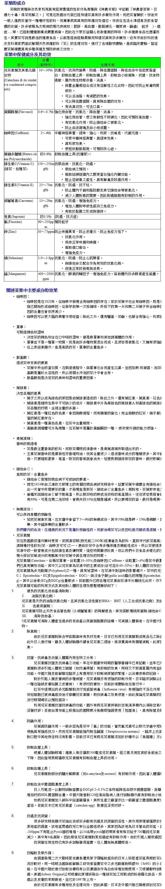 [갈무리] 차의 성분에 대한 설명 (중국어)