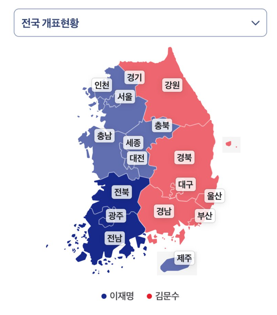 [786] 대선의 지지율 전국 분포도를 보니 참 오묘합니다.